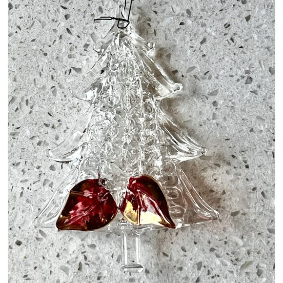 Spun Glass Christmas Tree Ornament With Red Gold Bow Blown 4” t - Picture 8 of 8